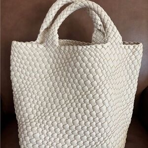Cream colored basket weave purse